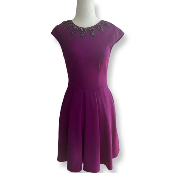 Ted Baker J’Adore Y2K Jewelled Neckline Purple Fit & Flare Dress TB0 US Size 2 - Picture 2 of 14